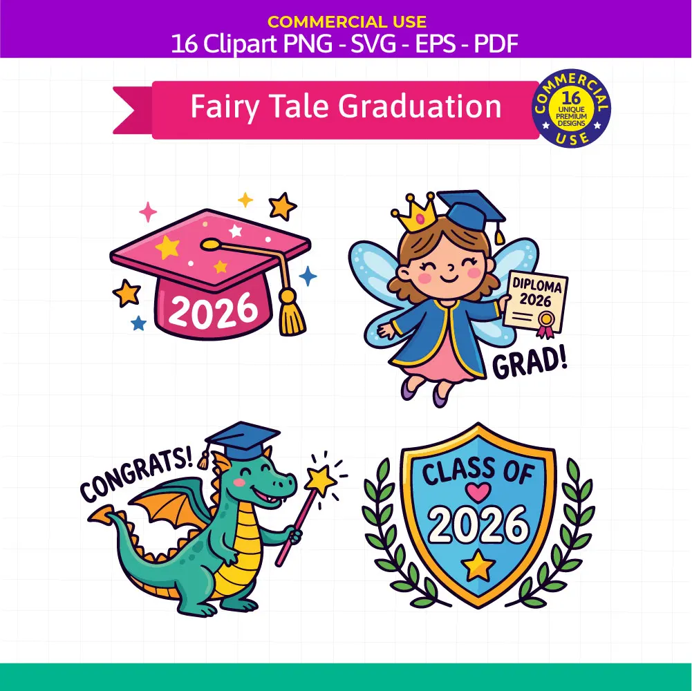 Magical Fairy Tale Preschool Graduation Clipart Bundle - 16 Kindergarten SVG PNG EPS PDF - Image 5