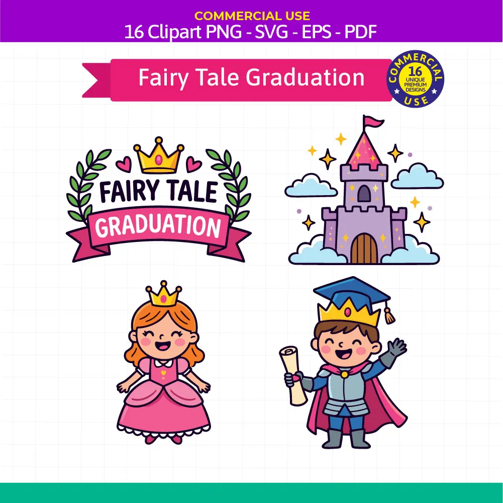 Magical Fairy Tale Preschool Graduation Clipart Bundle - 16 Kindergarten SVG PNG EPS PDF - Image 4