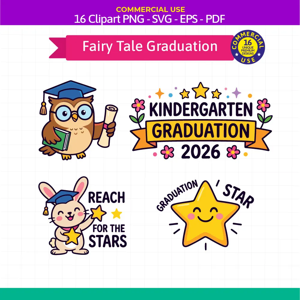 Magical Fairy Tale Preschool Graduation Clipart Bundle - 16 Kindergarten SVG PNG EPS PDF - Image 3