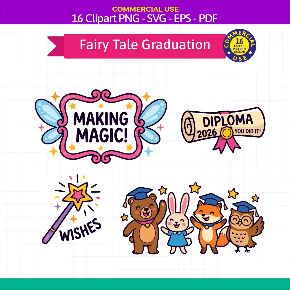 Magical Fairy Tale Preschool Graduation Clipart Bundle - 16 Kindergarten SVG PNG EPS PDF - Image 2